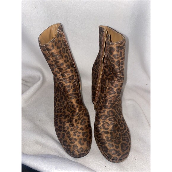LEOPARD Chunky High Heel Boots 8.5 Spice Girls 70s Y2K Disco Rave Club 90s JF - Picture 2 of 8